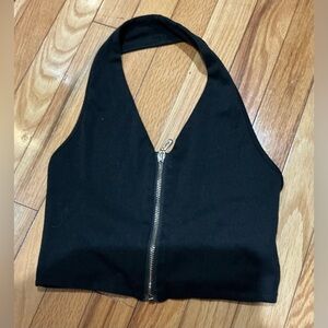 SHEIN Black Halter Crop Top with Zipper